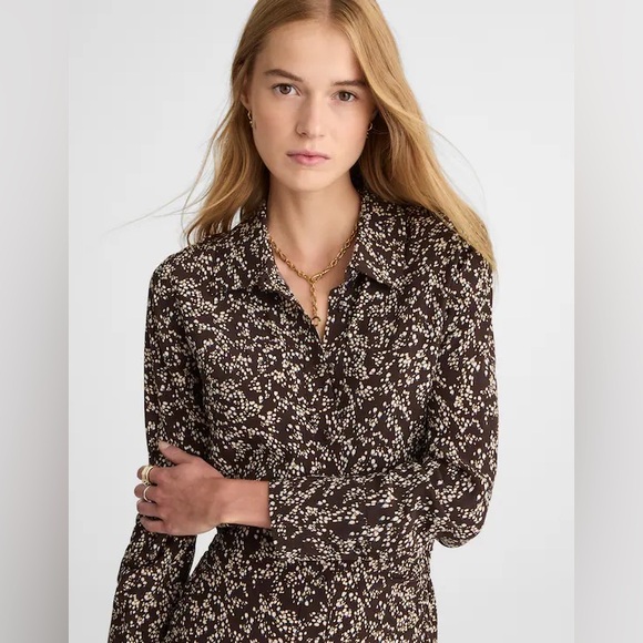 Madewell Ruched Midi Shirt Dress Size 12 Ditsy Print Viscose NWT - Picture 2 of 13